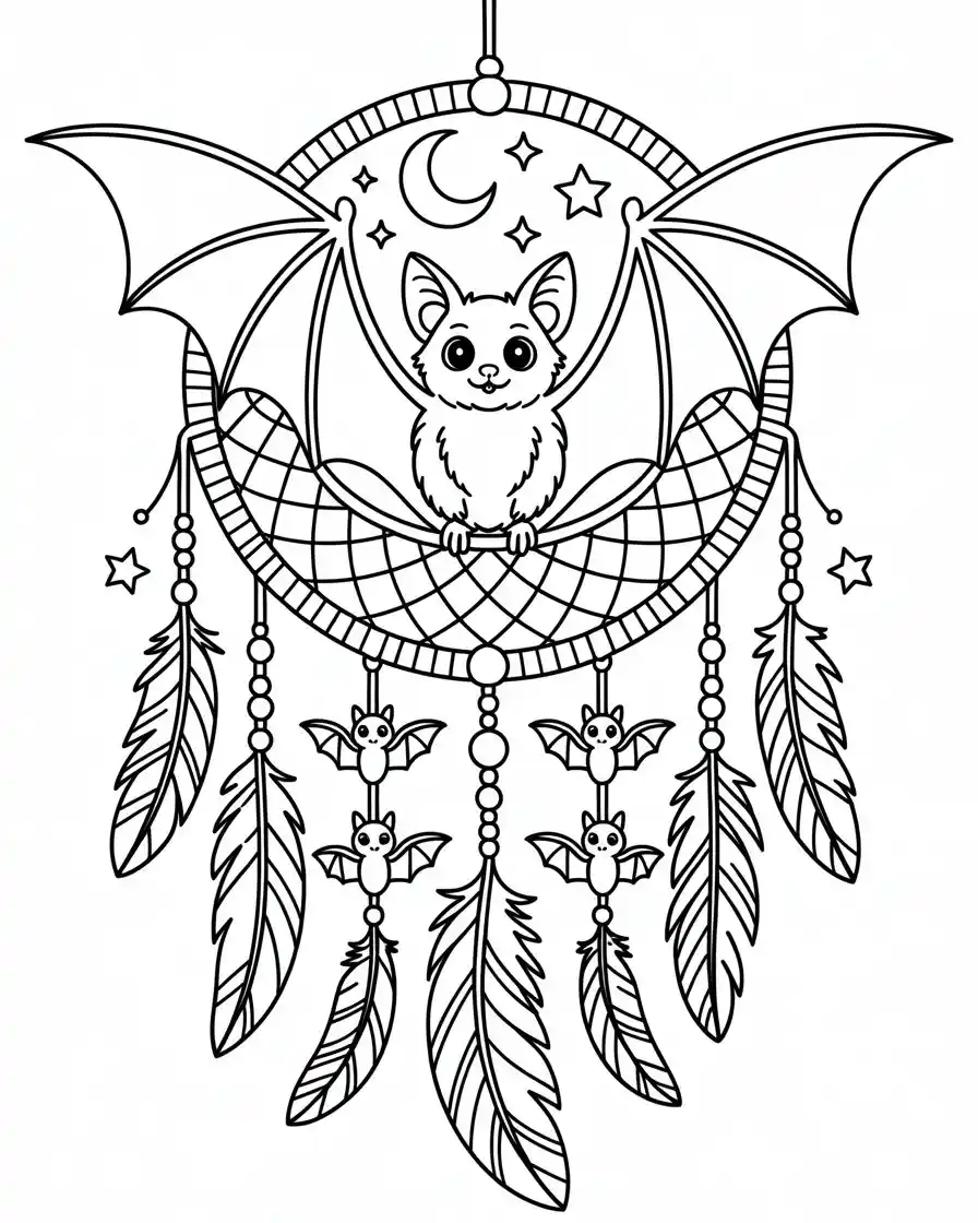 bat dreamcatcher coloring page