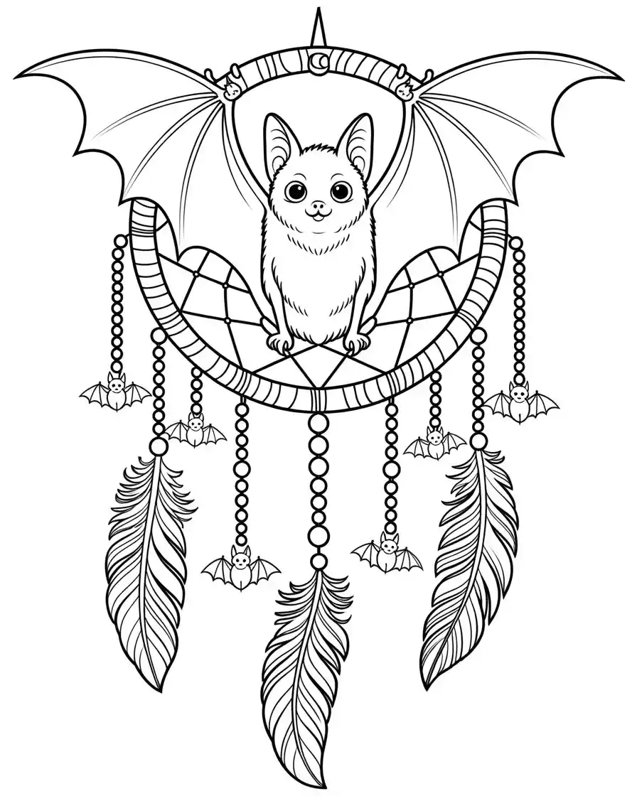 bat dreamcatcher coloring page