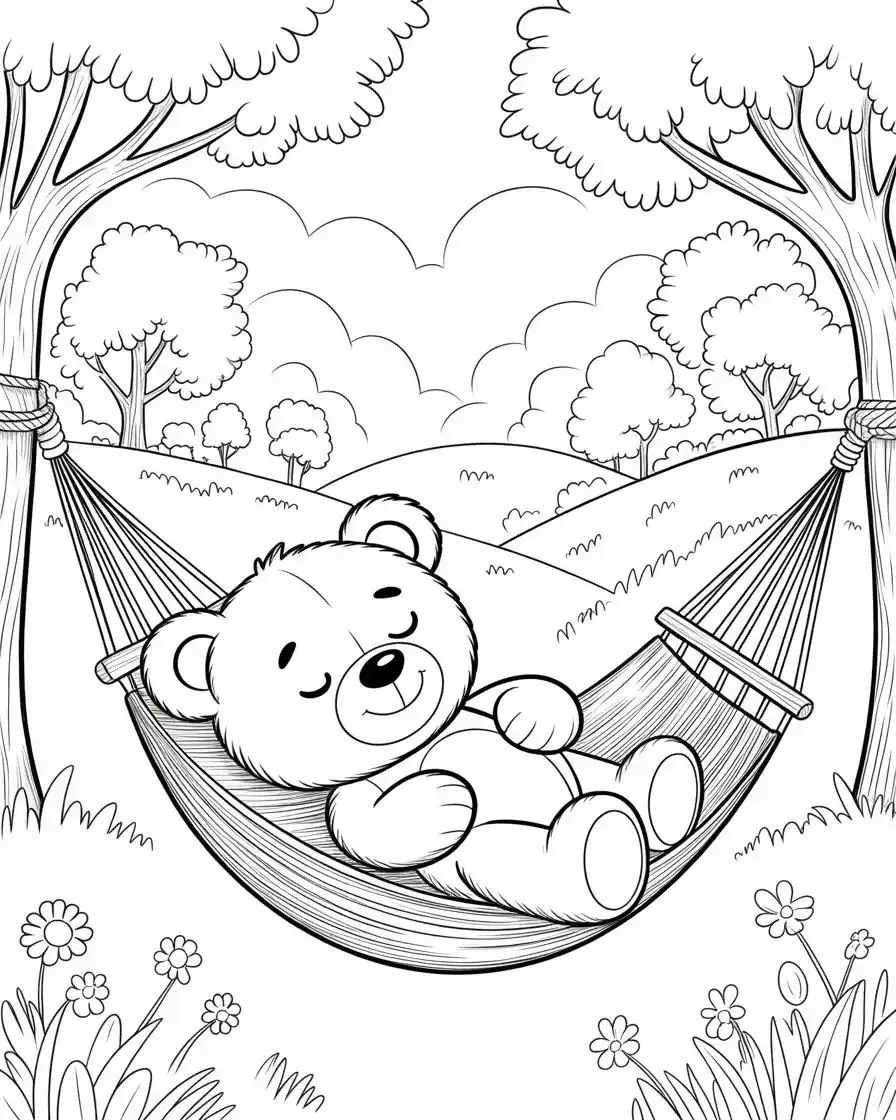 bear in hammock coloring page