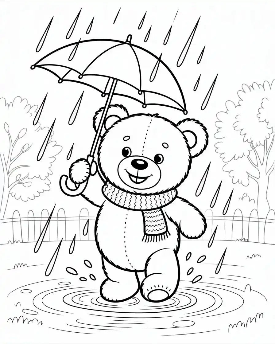 bear splashing in puddle coloring page