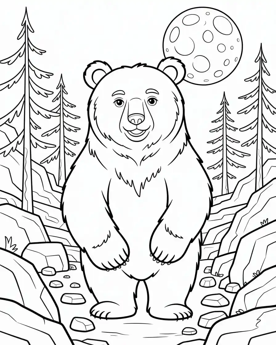 bear walking in rocky terrain coloring page
