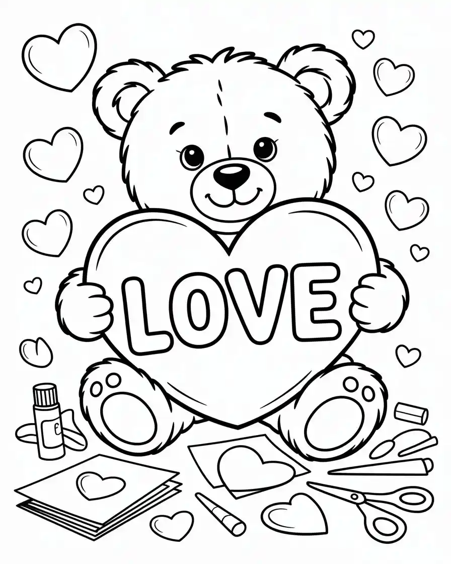 cute bear valentine craft coloring page