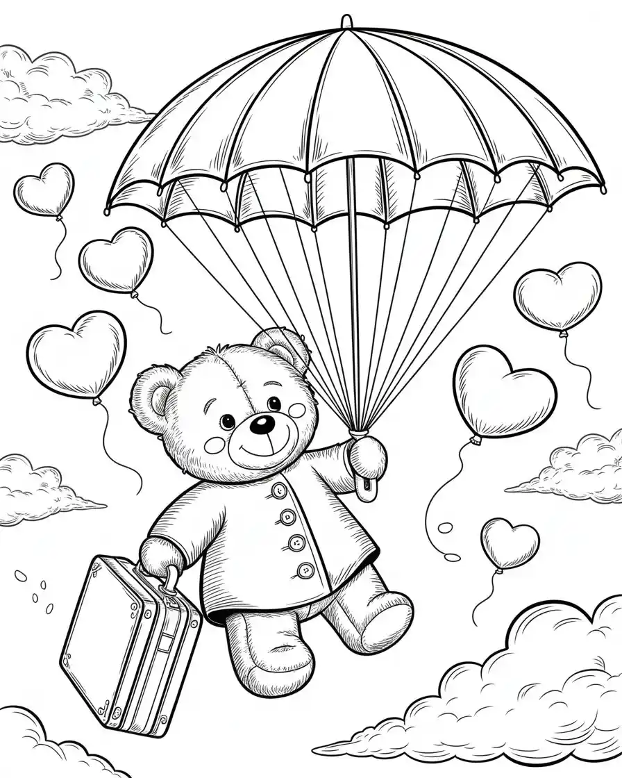 paddington bear flying with balloons coloring page