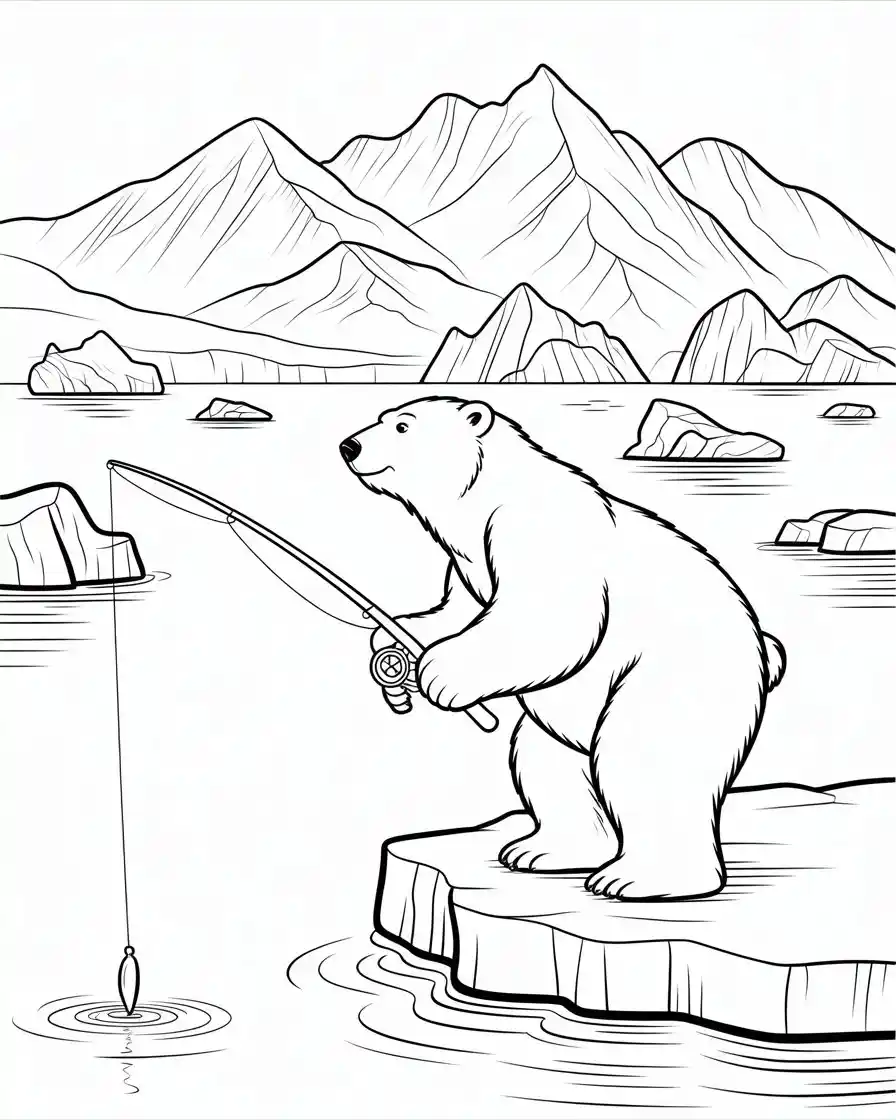 polar bear fishing on ice floe coloring page 