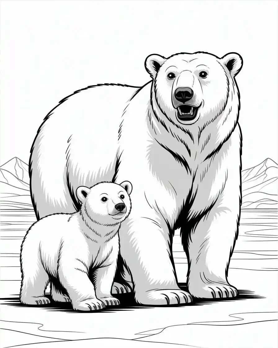 polar bear mother and cub coloring page