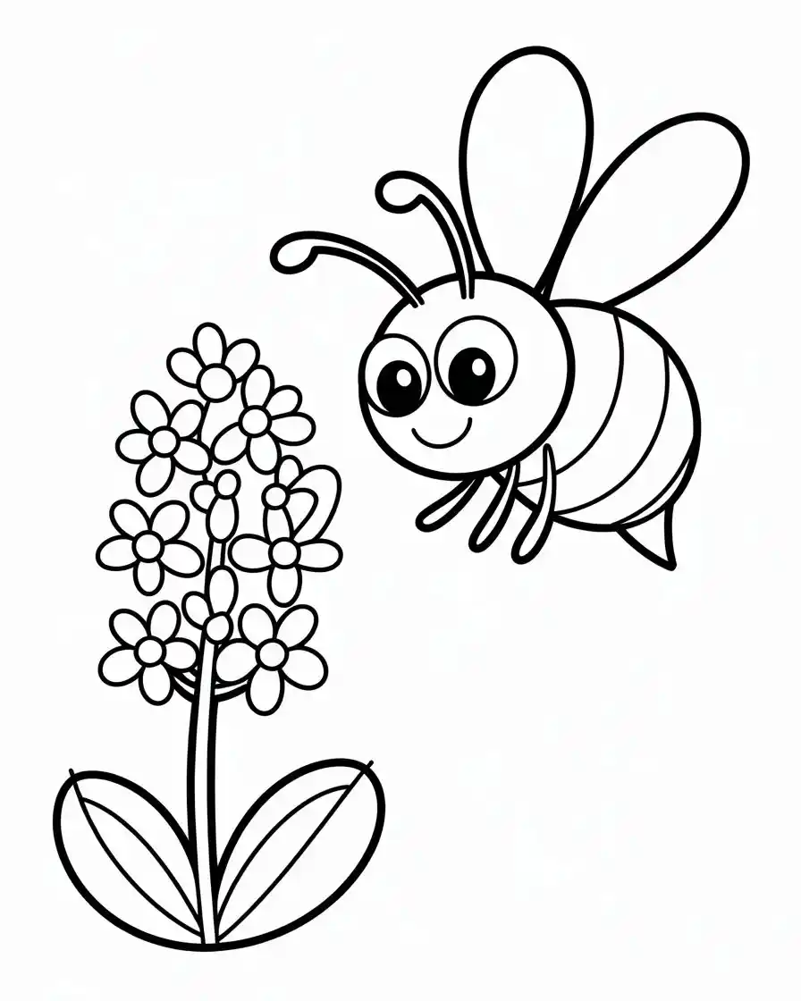 Bee Sucking Nectar From Flower Coloring Page For Kids