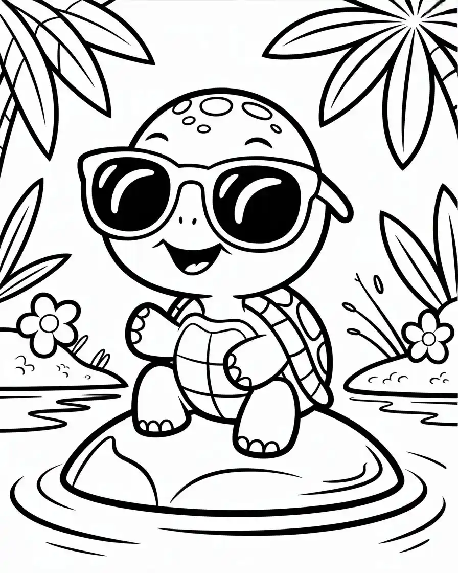 Cool Baby Turtle with Sunglasses Coloring Page 
