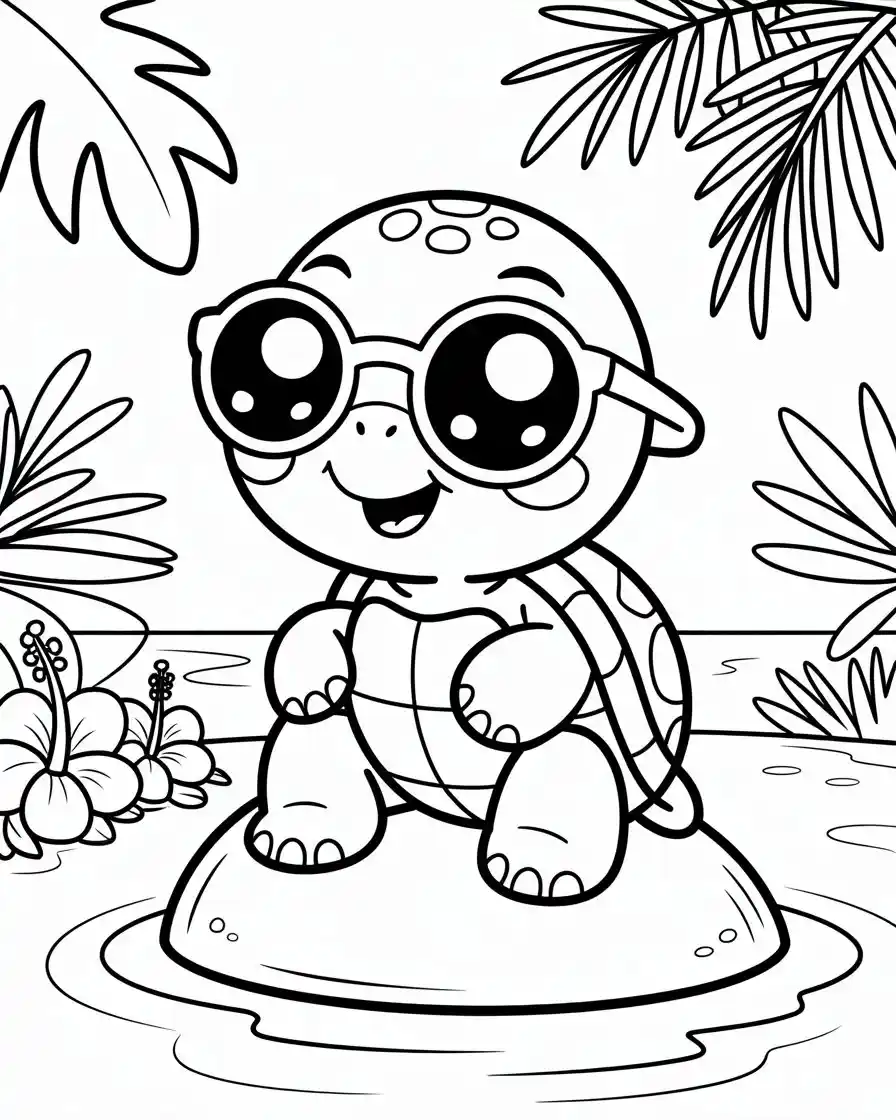 Cool Baby Turtle with Sunglasses Coloring Page