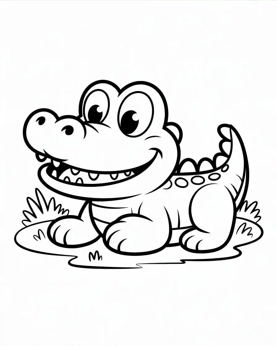 Cute Baby Crocodile Kawaii Coloring Page for Kids
