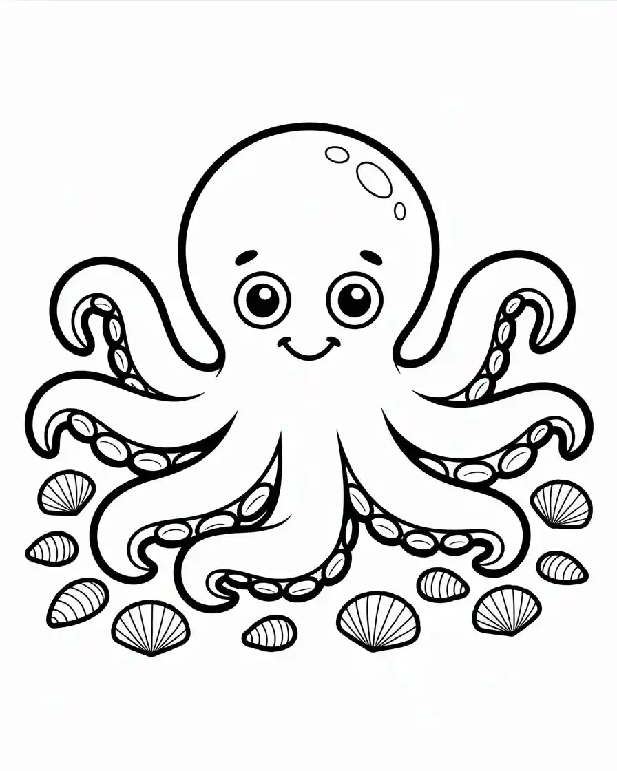 Cute Baby Octopus Coloring Page for Kids