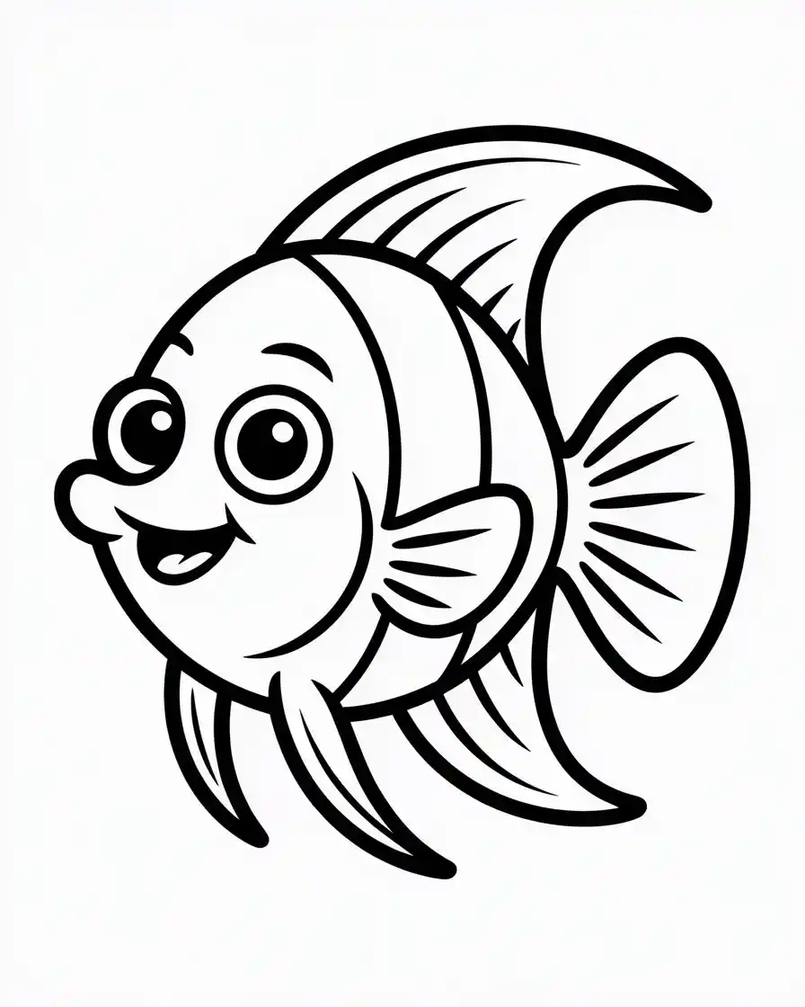 Cute Cartoon Angelfish Coloring Page for Kids