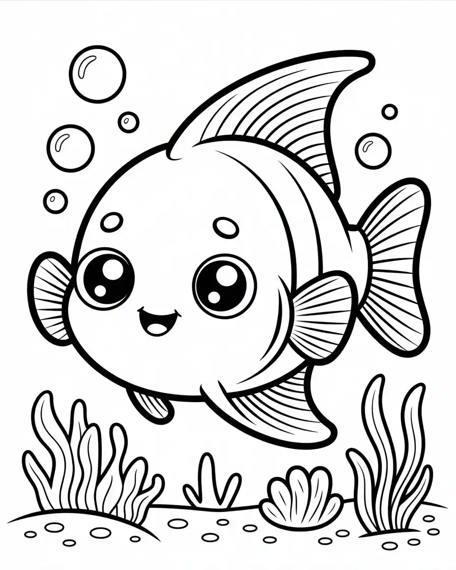 Cute Kawaii Angelfish Coloring Page for Kids