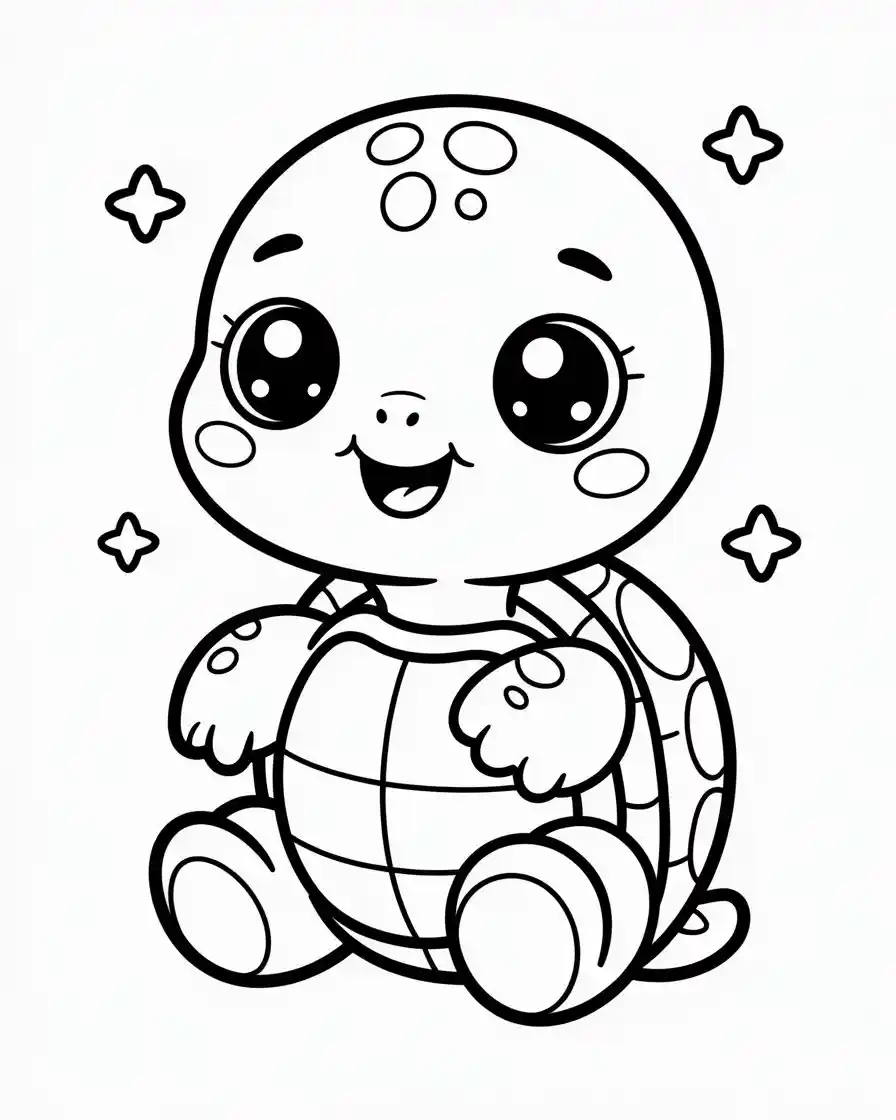Cute Kawaii Turtle Coloring Page for Preschoolers