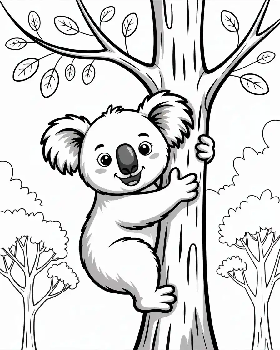 cute koala climbing tree