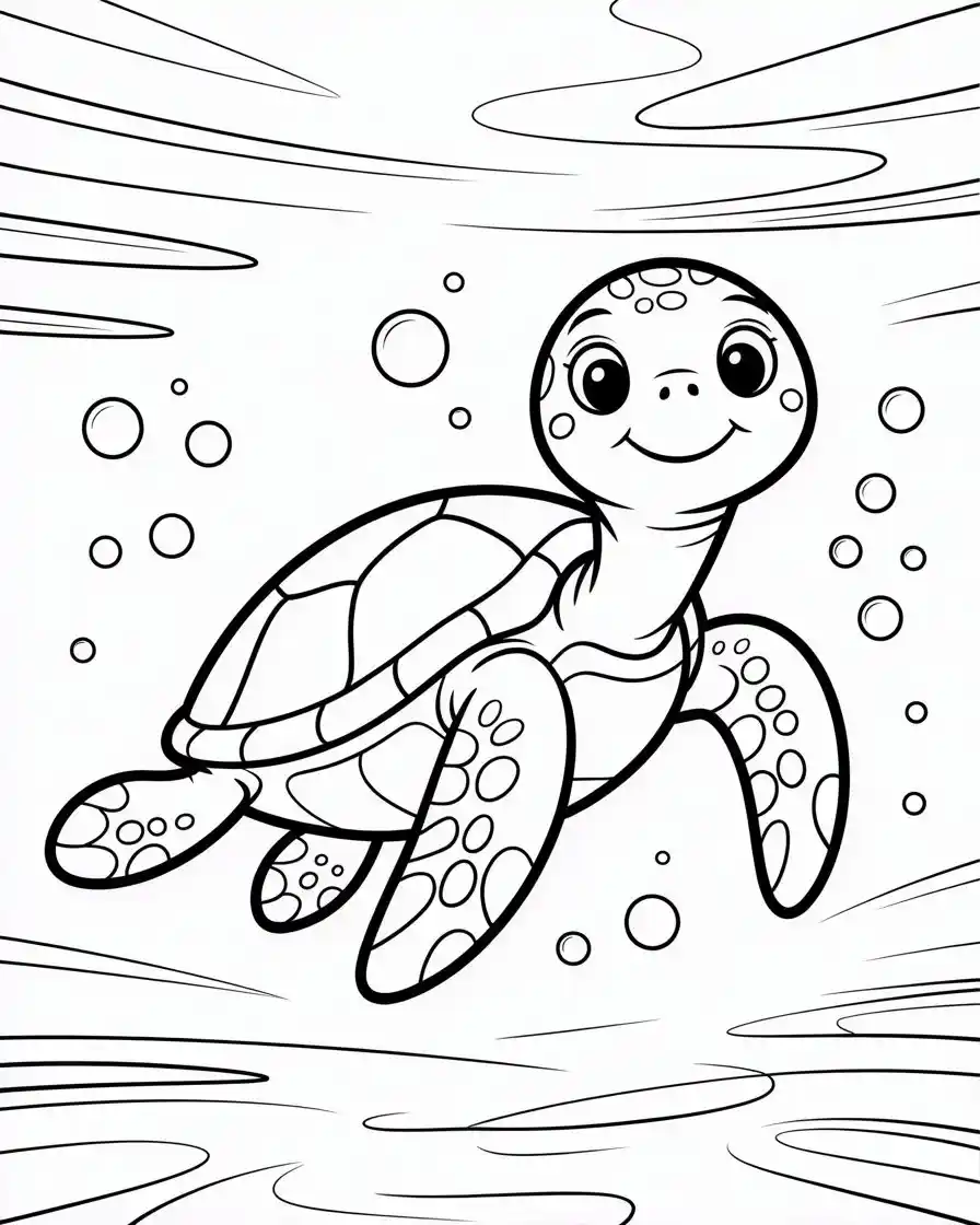 Cute Turtle Underwater Coloring Page