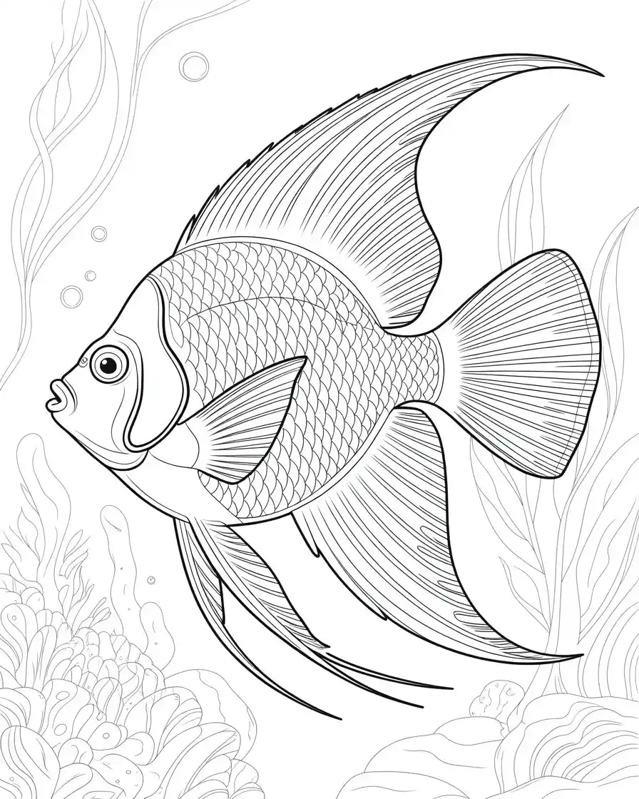 Detailed Angelfish Line Art Coloring Page
