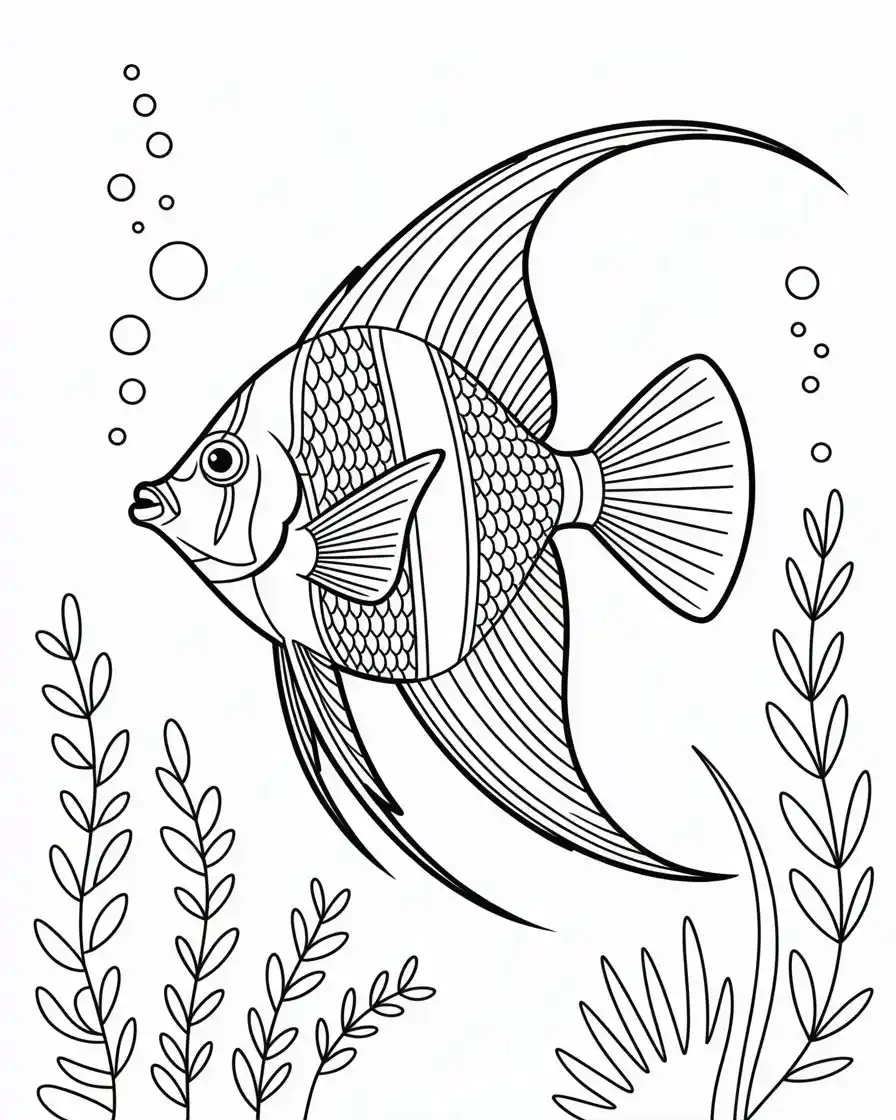 Elegant Angelfish Line Art Coloring Page
