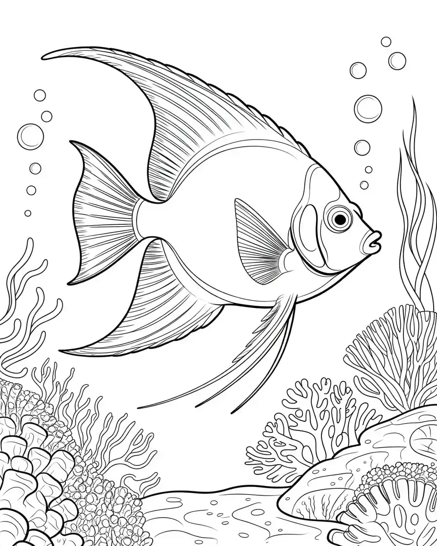 Elegant Angelfish Underwater Coloring Page 1