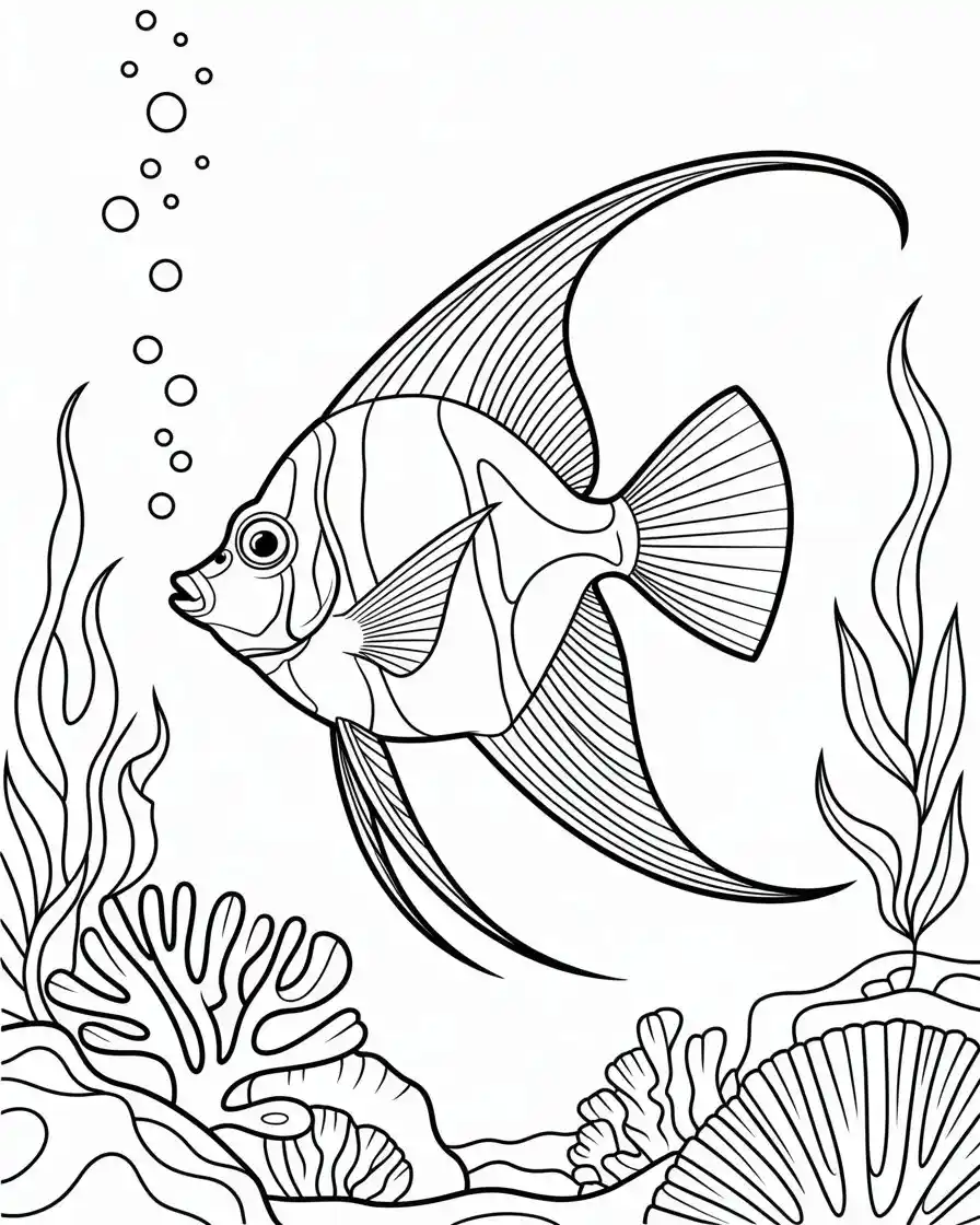 Elegant Angelfish Underwater Coloring Page