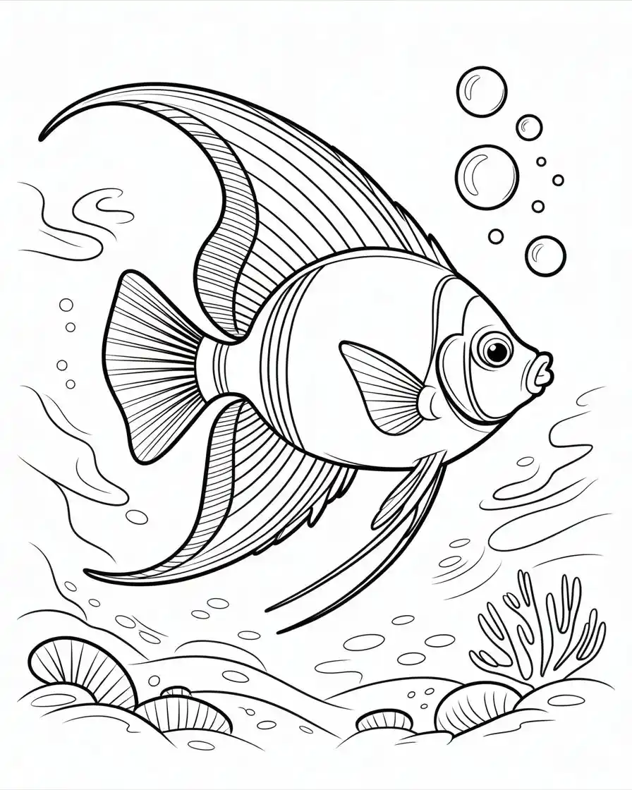 Elegant Angelfish with Flowing Fins ocean Coloring Page