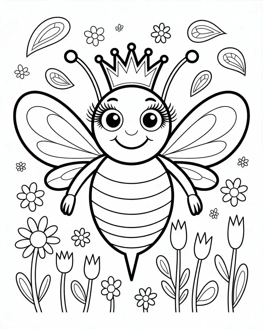 Fabulous Queen Bee With Long Lashes Coloring Sheet 1