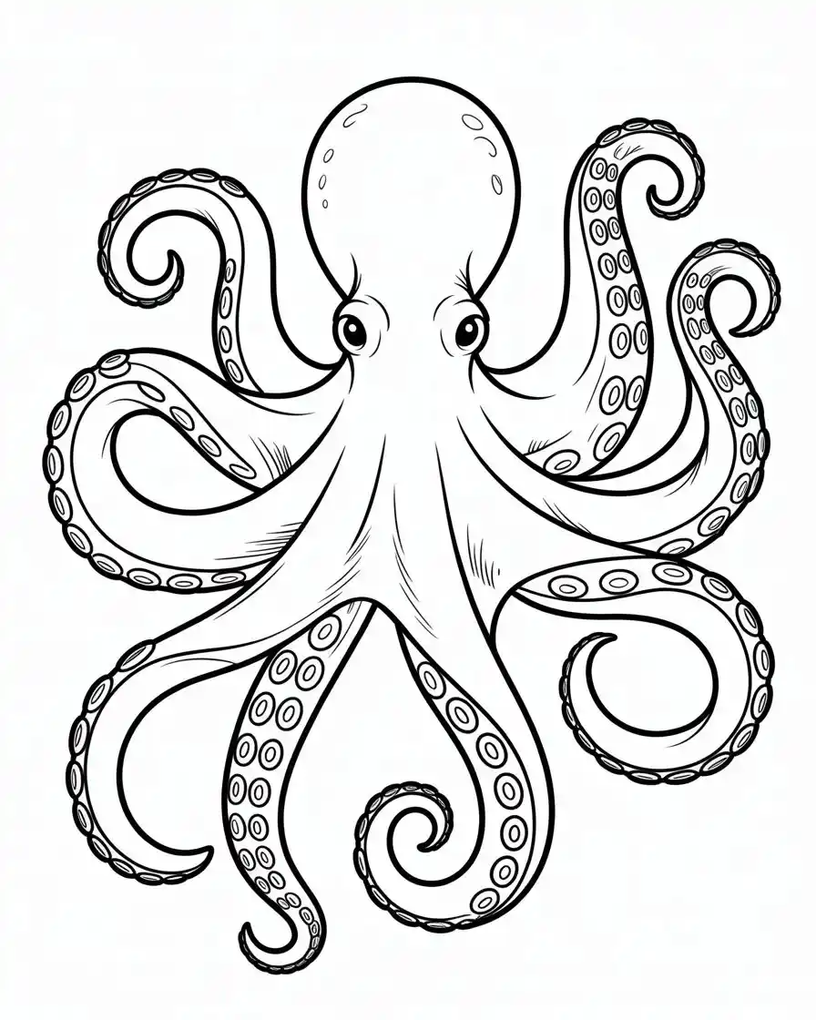 Giant Octopus Wrapping Its Tentacles Detailed Coloring Page 1