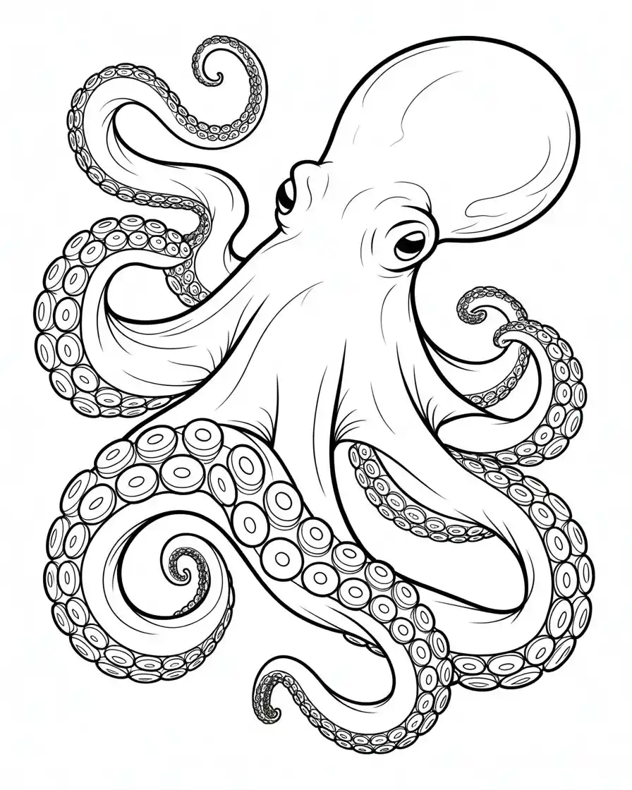 Giant Octopus Wrapping Its Tentacles Detailed Coloring Page