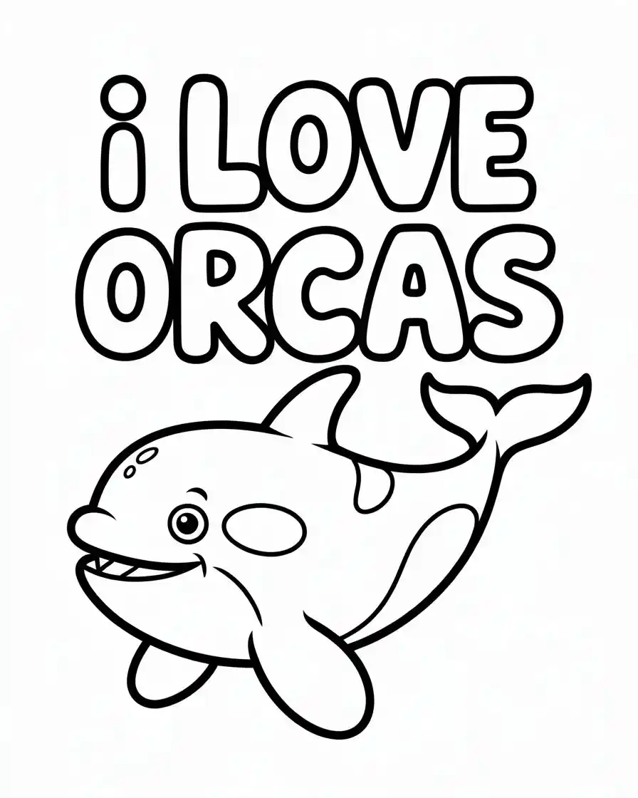 I Love Orcas Cute Text Coloring Page