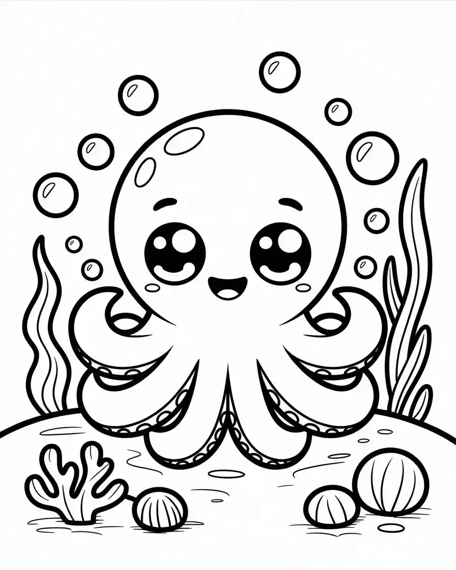 Kawaii Smiling Baby Octopus Coloring Page