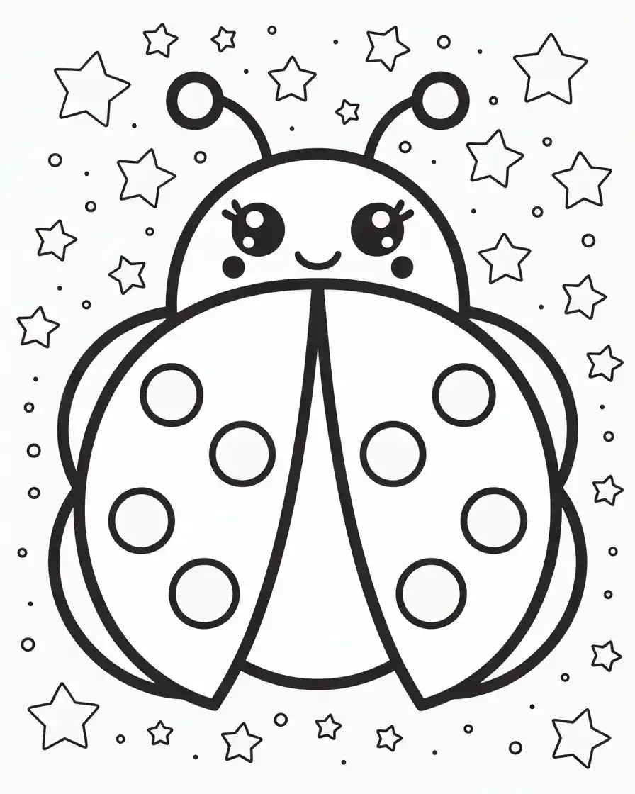 kawaii themed ladybug to color