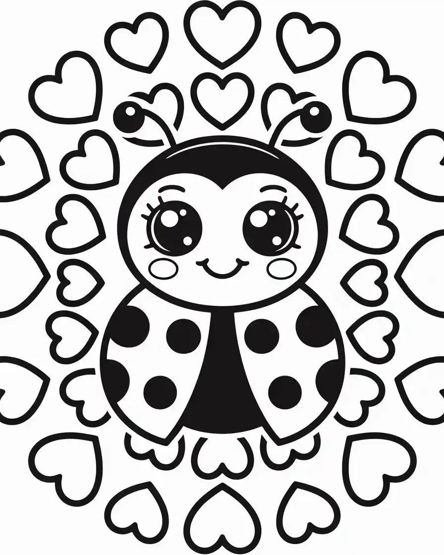 ladybug beetle with love hearts to color 1