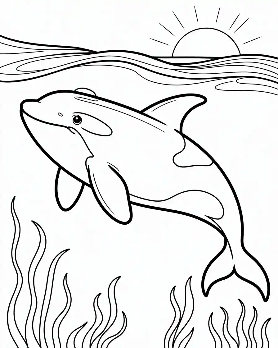 Orca Swimming Underwater at Sunrise Coloring Page