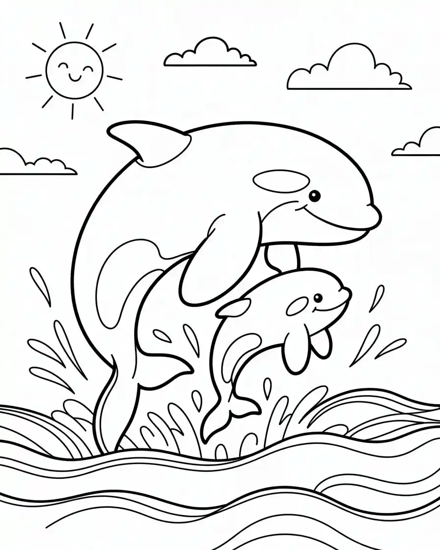 Orca With Dolphin Leaping Out Of The Sea