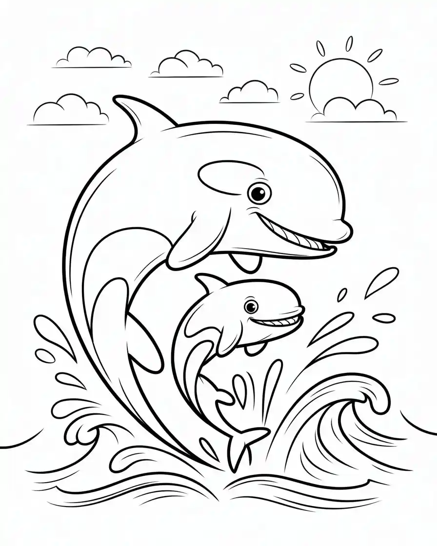Orca With Dolphin Leaping Out Of The Sea