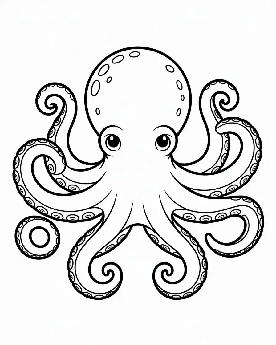 Pacific Octopus Line Art Coloring Page