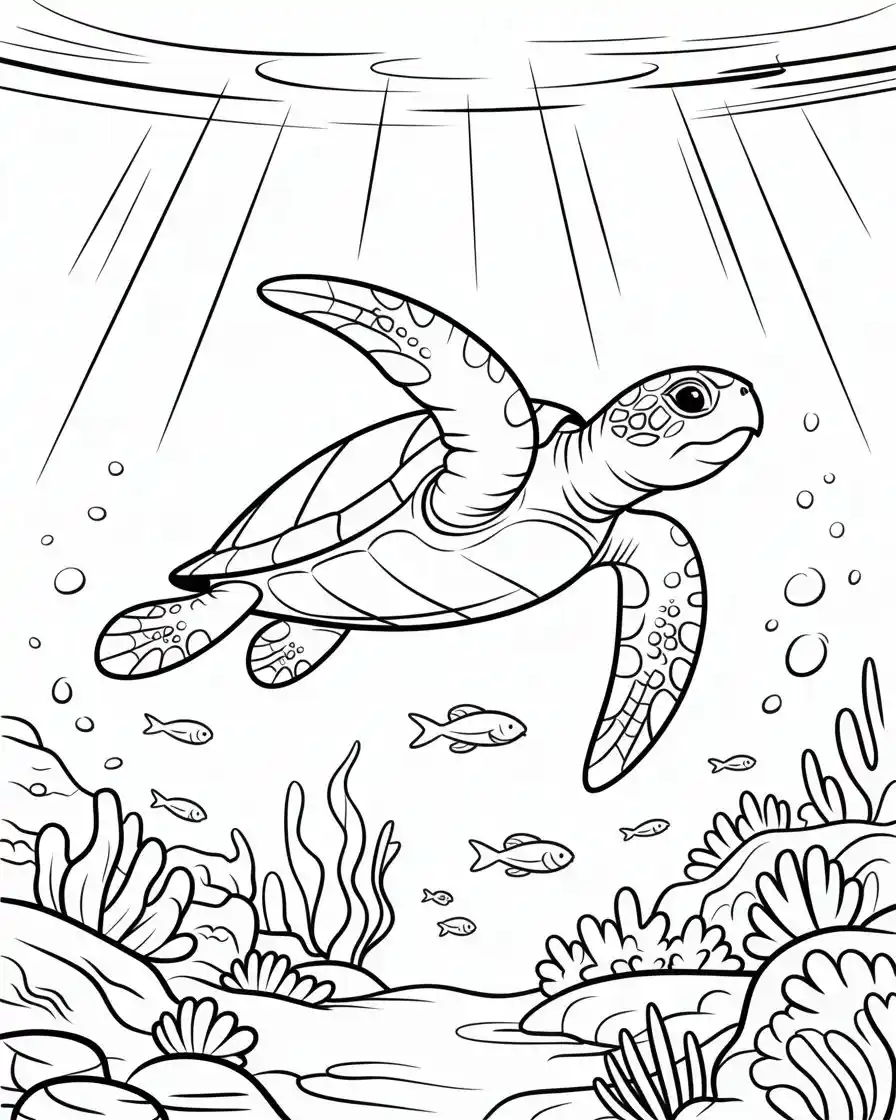 Peaceful Sea Turtle Swimming Underwater Coloring Page 1