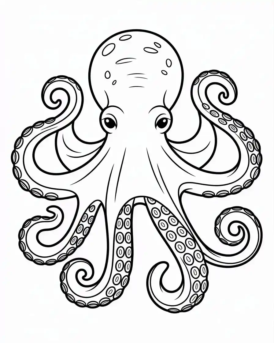 Realistic Octopus Line Art Coloring Page 1