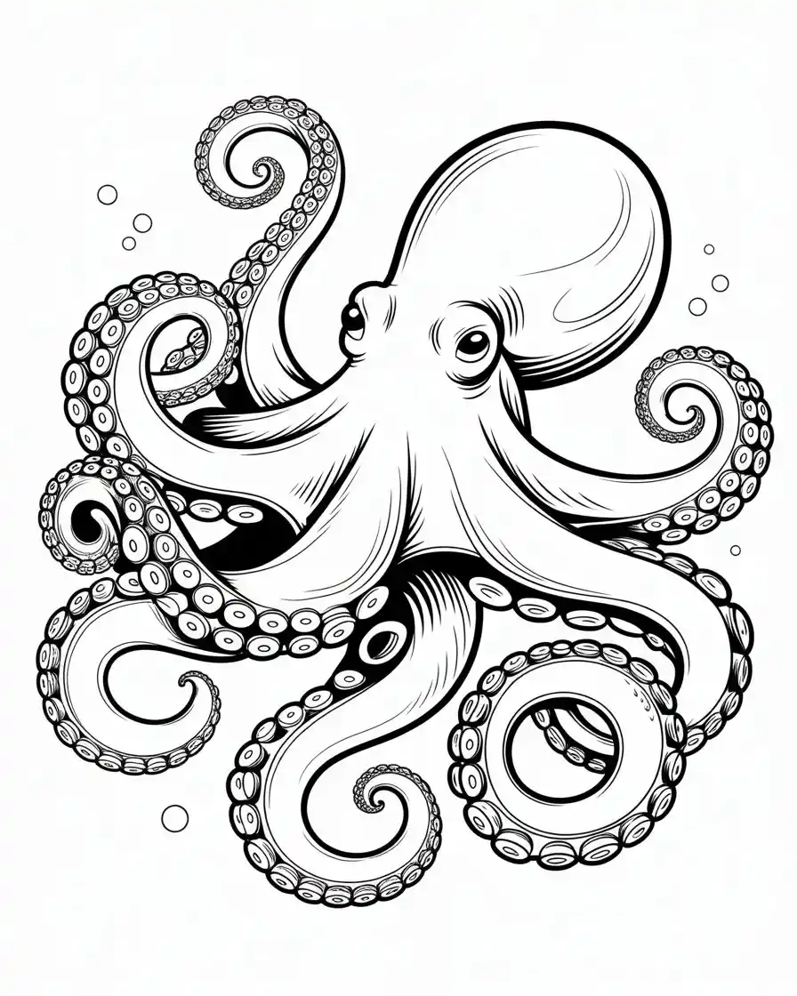 Realistic Smooth Skin Octopus Coloring Page 2