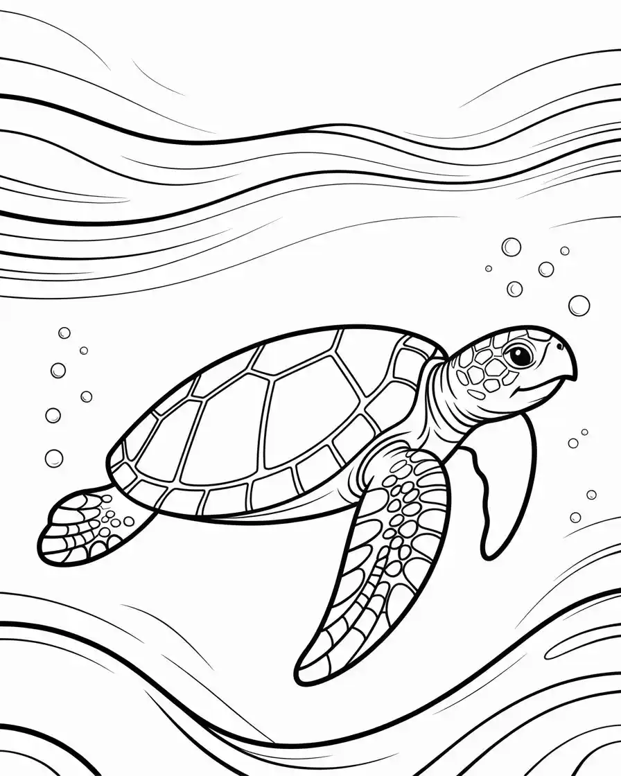 Sea Turtle Swimming Coloring Page 1