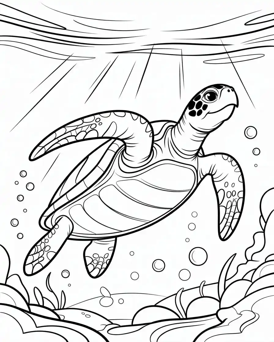 Sea Turtle Swimming Underwater Coloring Page