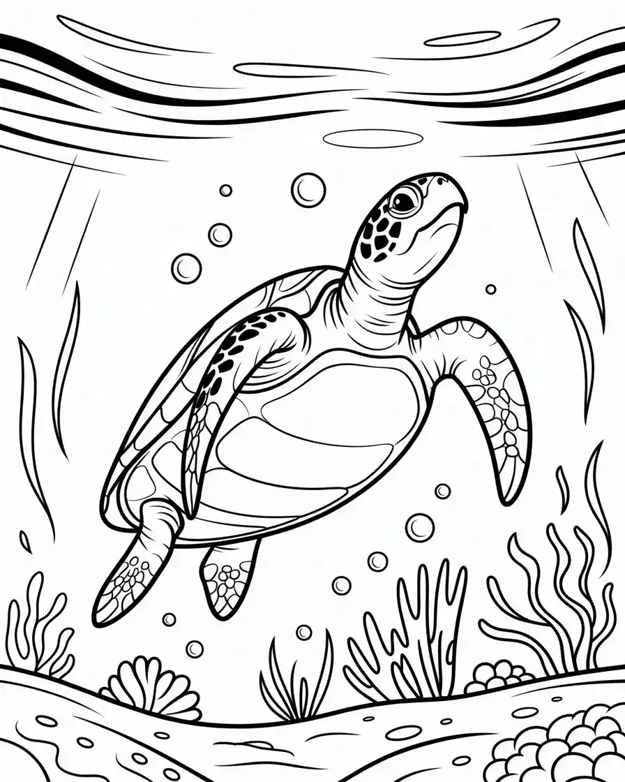 Sea Turtle Swimming Upward Coloring Page 1
