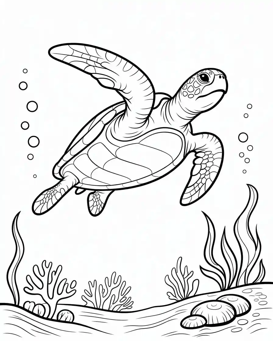 Sea Turtle Swimming Upward Coloring Page
