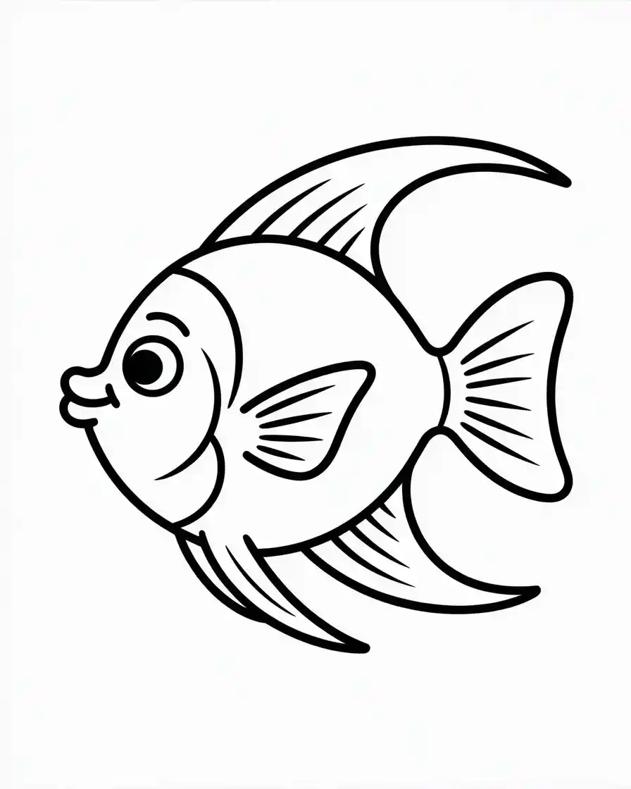 Simple Angelfish Cartoon Outline Coloring Page