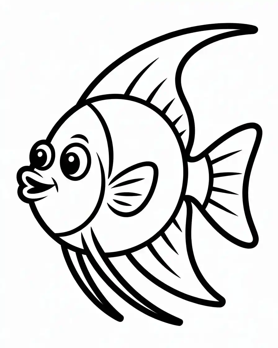 Simple Angelfish Cartoon Outline Coloring Page