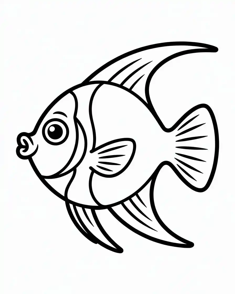 Simple Cute Angelfish Coloring Page for Preschoolers