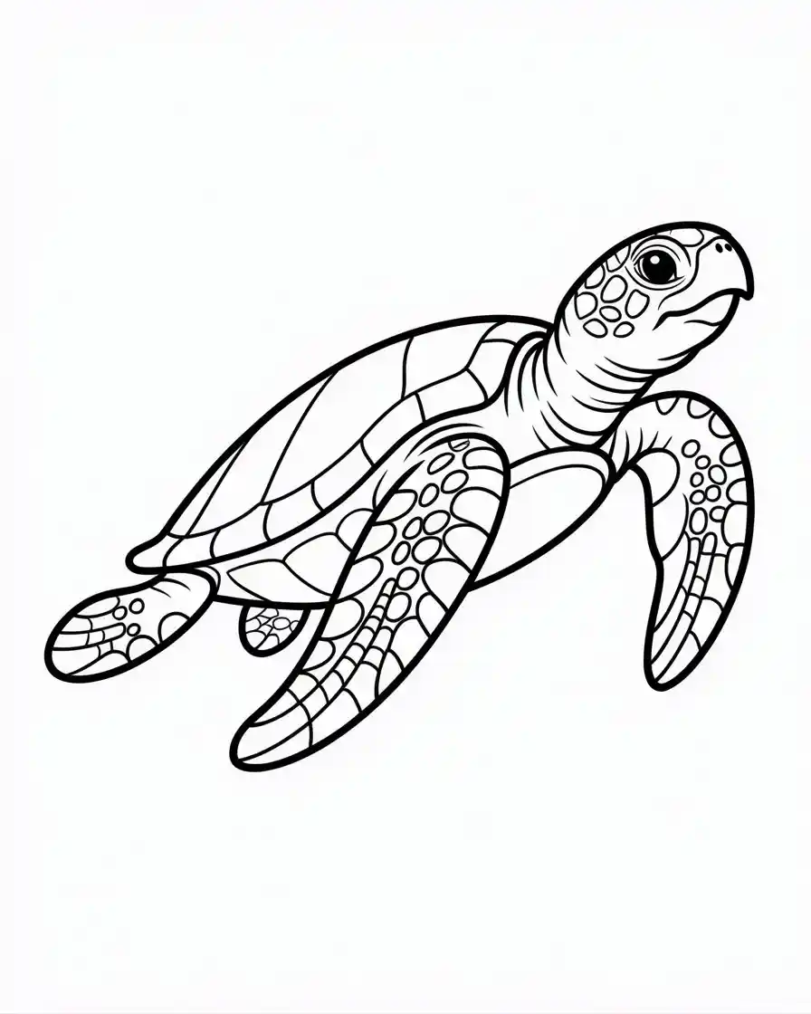 Simple Swimming Sea Turtle Coloring Page