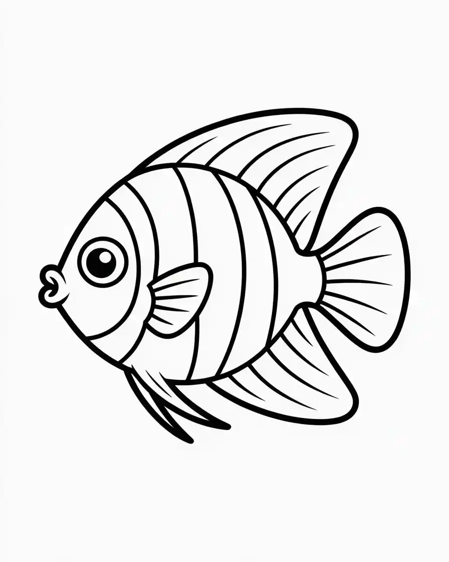 Simple Tropical Angelfish Outline Coloring Page