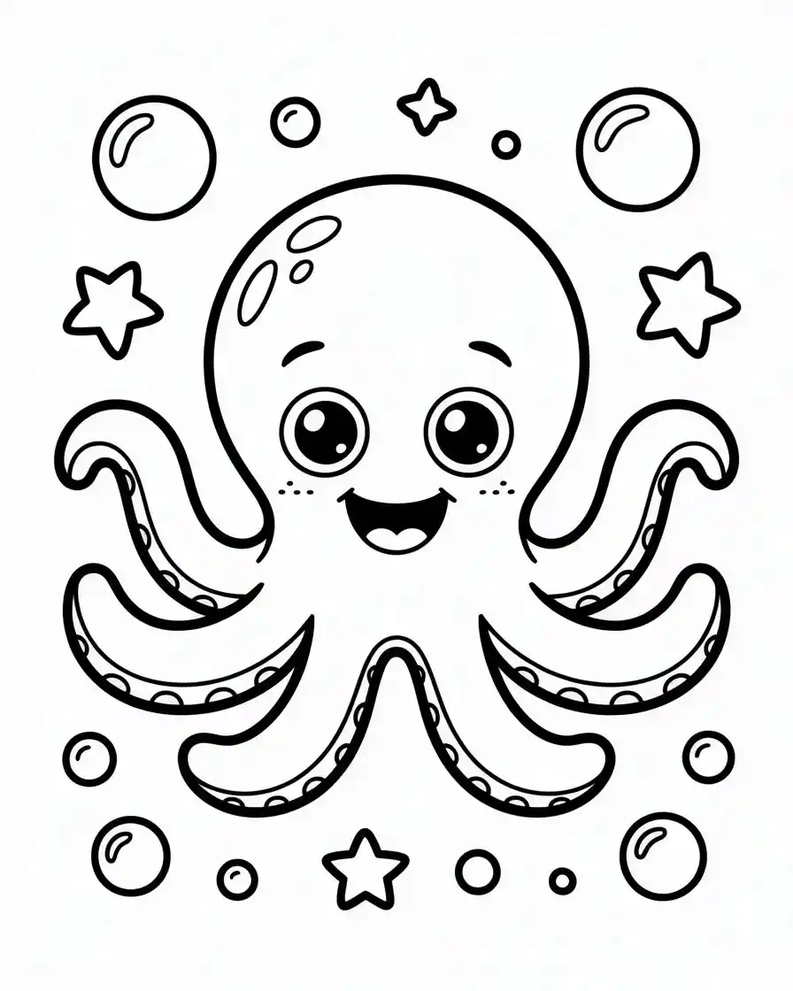 Smiling Cartoon Octopus Coloring Page For Kids