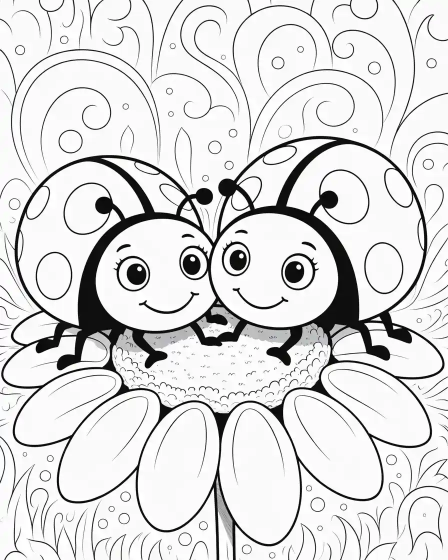 two cute ladybugs on flower 1