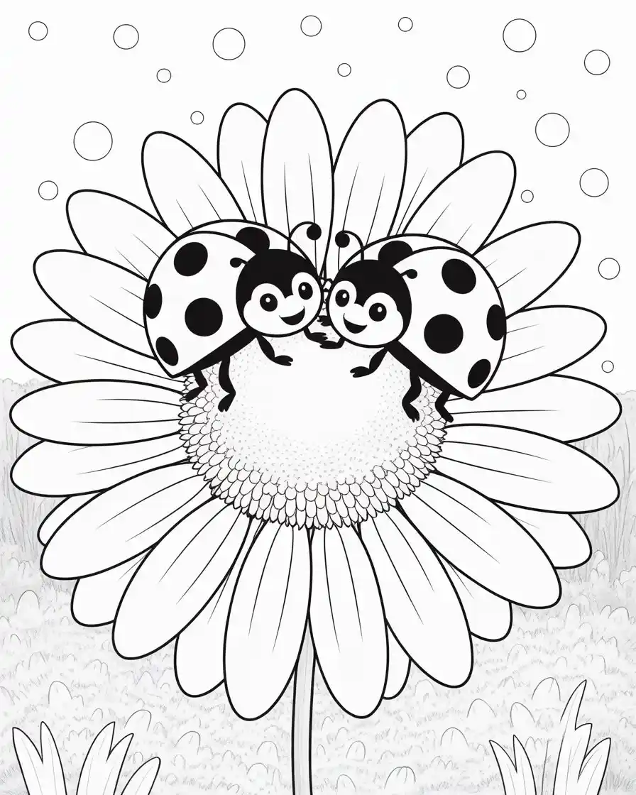 two cute ladybugs on flower